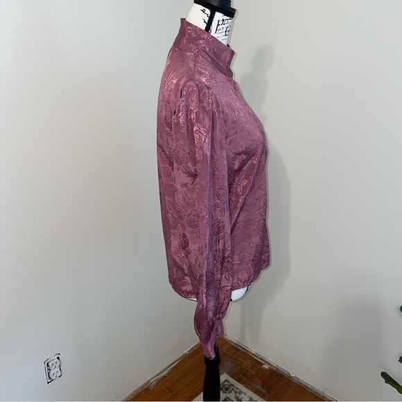 Gorgeous Vintage silky floral mauve blouse high neck blouse roses 🌹 - Picture 6 of 9